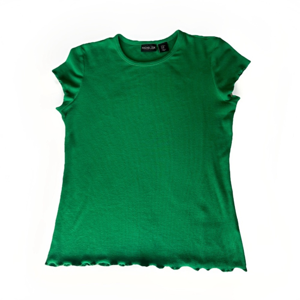 Rachel Zoe Vibrant Green Tee with Ruffle Edges